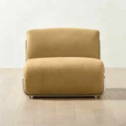 Hada Armless Beige Leather Lounge Chair - Modern Living Room Furniture