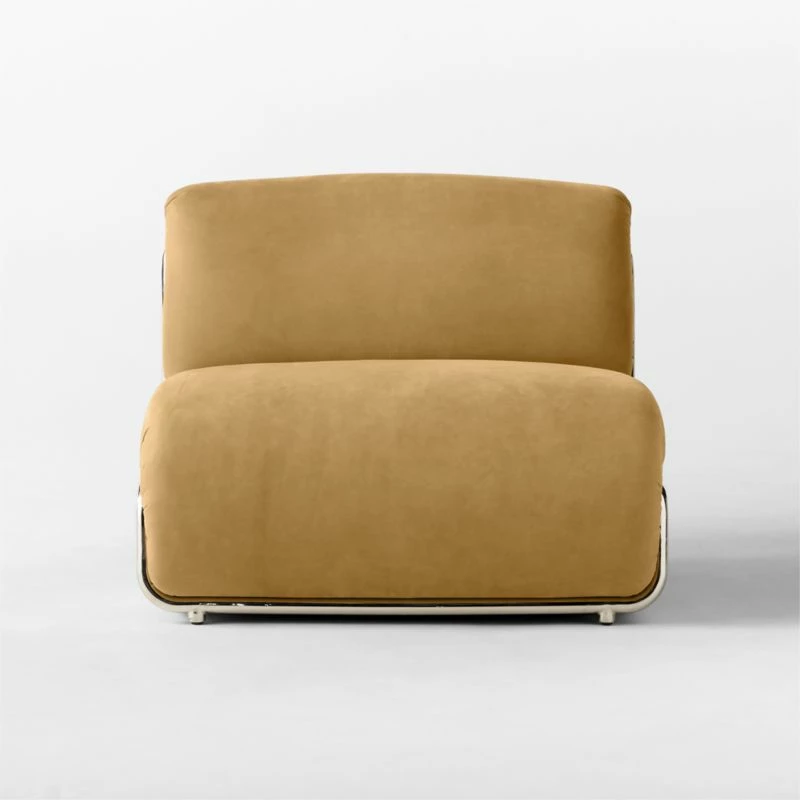 Hada Armless Beige Leather Lounge Chair - Modern Living Room Furniture - Image 2