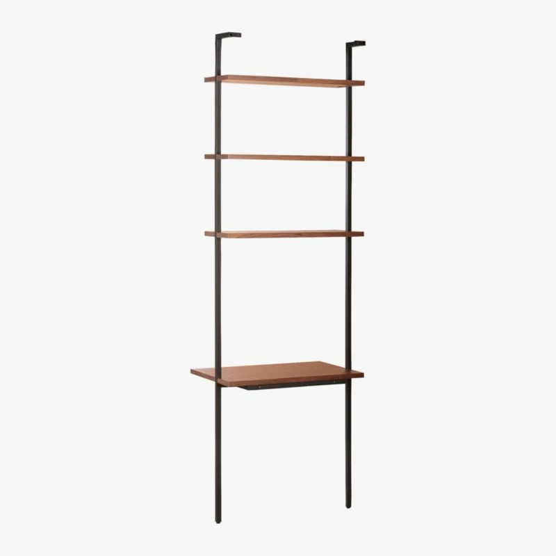 Helix 96'' Walnut Wood Wall Mount Desk with Shelves | Space-Saving Office Furniture - Image 7