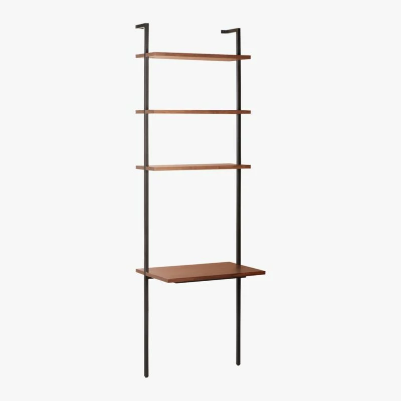 Helix 96'' Walnut Wood Wall Mount Desk with Shelves | Space-Saving Office Furniture - Image 5