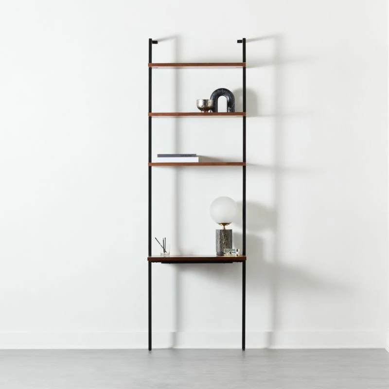 Helix 96'' Walnut Wood Wall Mount Desk with Shelves | Space-Saving Office Furniture - Image 2