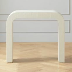 Horseshoe Ivory Lacquered Linen Console Table 36'' - Modern Living Room Furniture