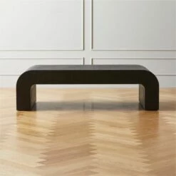 Horseshoe Black Laquered Linen 60" Coffee Table - Modern Living Room Furniture