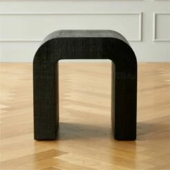 Horseshoe Black Lacquered Linen Side Table - Modern Living Room Furniture