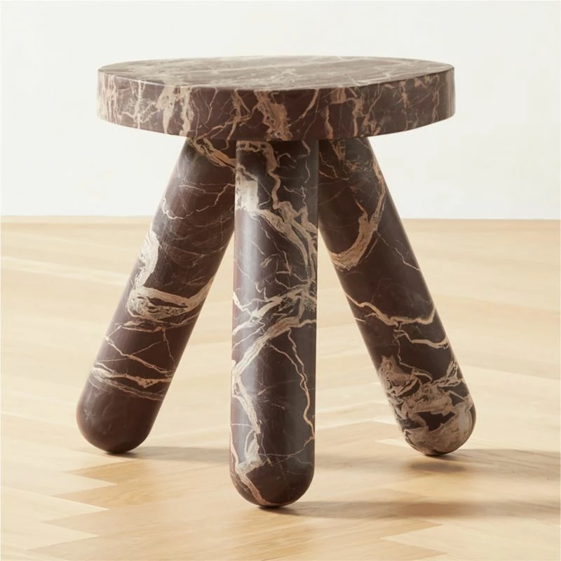 Jaxx Round Red Marble Side Table Tall - Modern Living Room Furniture