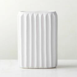 Jessa Rectangular Ribbed White Vase - Modern Home Accessory