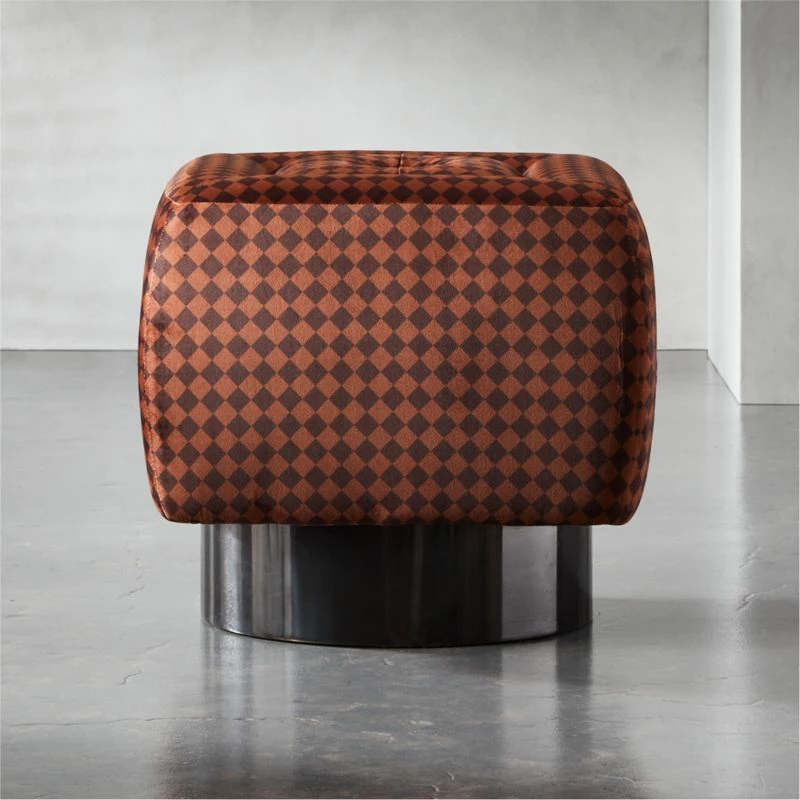 Fells Velvet Print Small Tufted Ottoman - Stylish Living Room Furniture