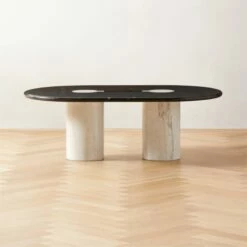 Liguria Oval Black Marble Coffee Table with White Marble Base - Modern Living Room Furniture