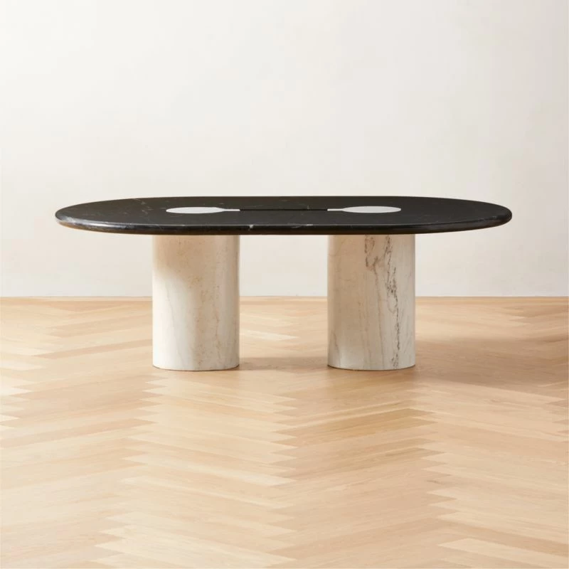 Liguria Oval Black Marble Coffee Table with White Marble Base - Modern Living Room Furniture