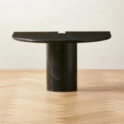 Liguria Rounded Black Marble Side Table with Black Marble Base - Elegant Living Room Furniture