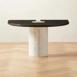 Liguria Rounded Black Marble Side Table with White Marble Base - Elegant Living Room Furniture