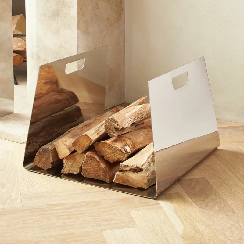 Maddox Polished Nickel Log Holder - Stylish Home Accessory for Fireplaces