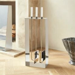 Maddox Polished Stainless Steel & Acrylic Fireplace Tools Set of 3 - Premium Home Accessories