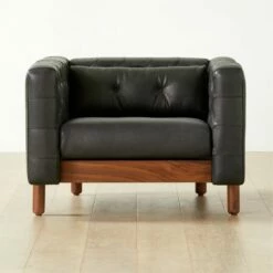 Marconi Tufted Black Leather Accent Chair - Modern Living Room Furniture