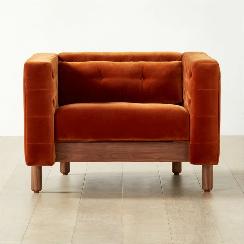 Marconi Tufted Rust Velvet Accent Chair - Elegant Living Room Furniture