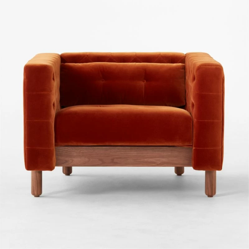 Marconi Tufted Rust Velvet Accent Chair - Elegant Living Room Furniture - Image 3