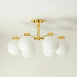 Marra 6-Bulb Polished Brass Flush Mount Light - Elegant Lighting Fixture for Modern Homes