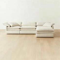 Mattea 4-Piece Neutral Performance Linen Sectional Sofa with Right-Arm - Modern Living Room Furniture