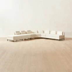 White Boucle L-Shaped Sectional Sofa - 3-Piece Curved Design with Left Arm | Modern Living Room Furniture