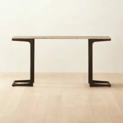 Milan Grey Travertine & Metal Console Table - Stylish Living Room Furniture