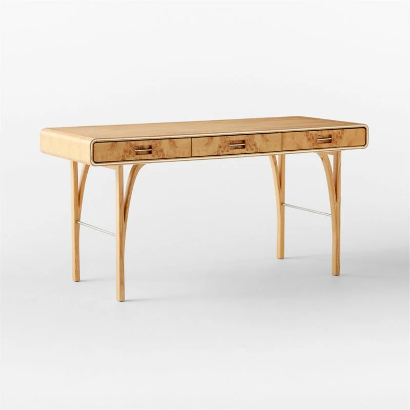 Noemie 3-Drawer Burl Wood Office Desk | Modern Office Furniture - Image 3