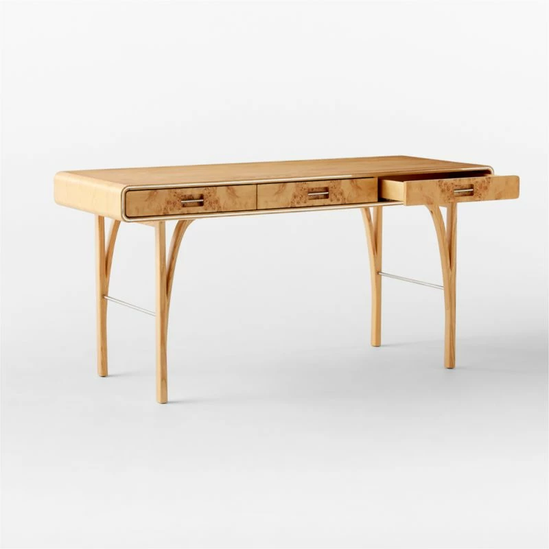 Noemie 3-Drawer Burl Wood Office Desk | Modern Office Furniture - Image 7