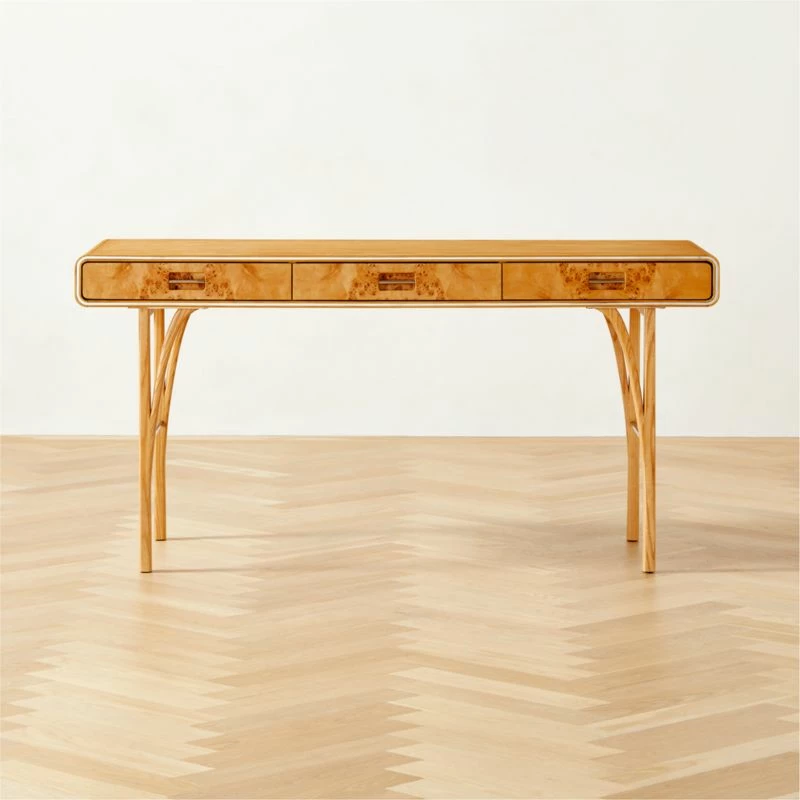 Noemie 3-Drawer Burl Wood Office Desk | Modern Office Furniture