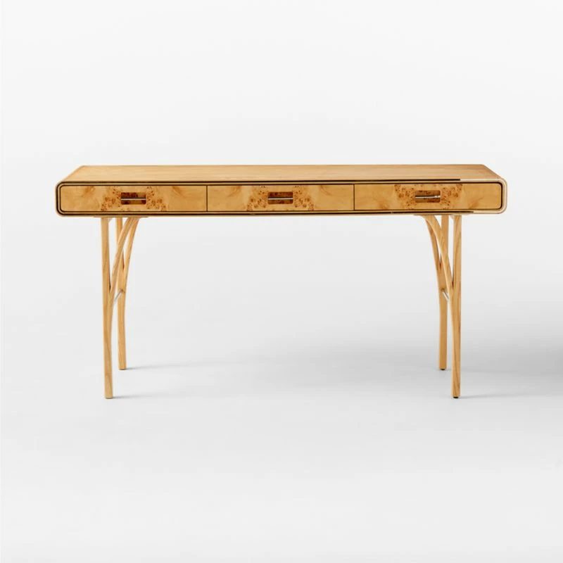 Noemie 3-Drawer Burl Wood Office Desk | Modern Office Furniture - Image 2