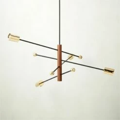 Norte Walnut Wood And Brass Chandelier - Elegant Lighting Fixture for Modern Homes