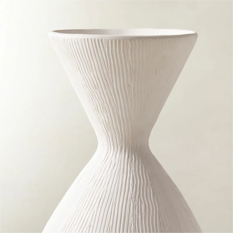Olpe Ribbed White Terracotta Vase - Elegant Home Accessories - Image 3