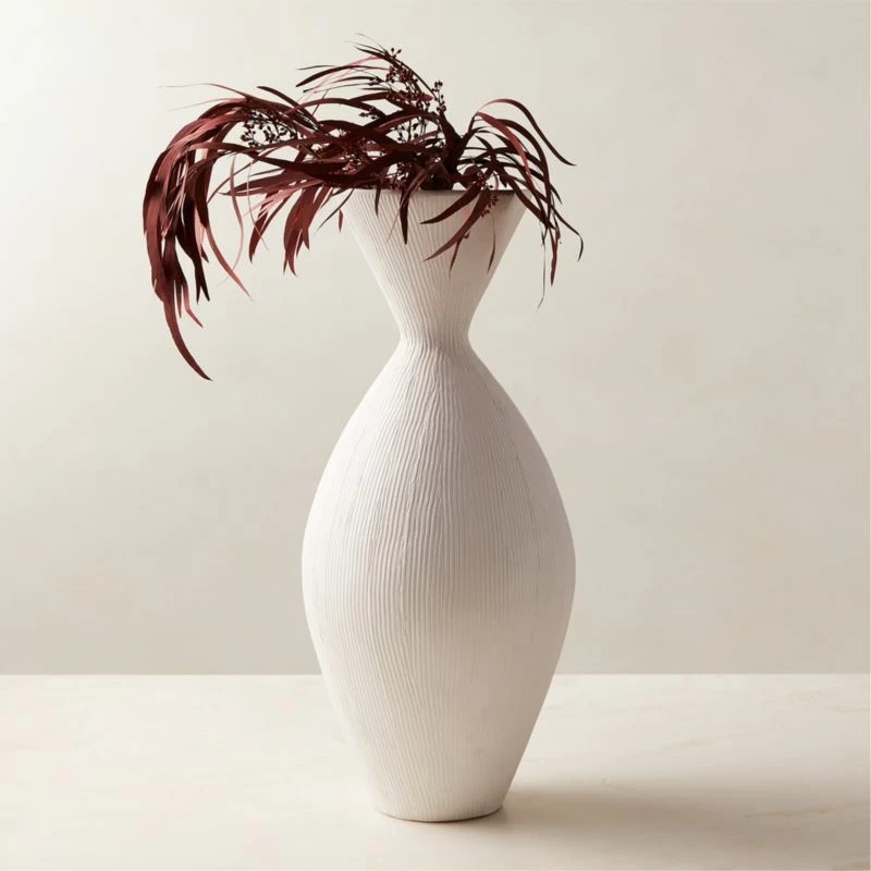 Olpe Ribbed White Terracotta Vase - Elegant Home Accessories - Image 2