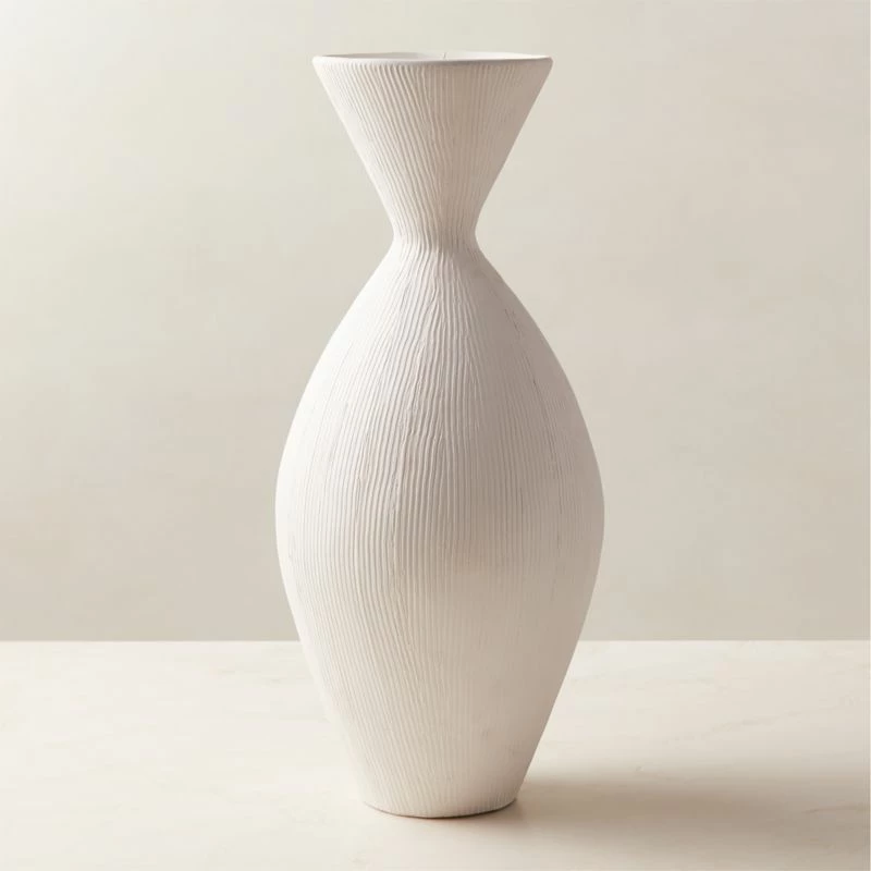 Olpe Ribbed White Terracotta Vase - Elegant Home Accessories