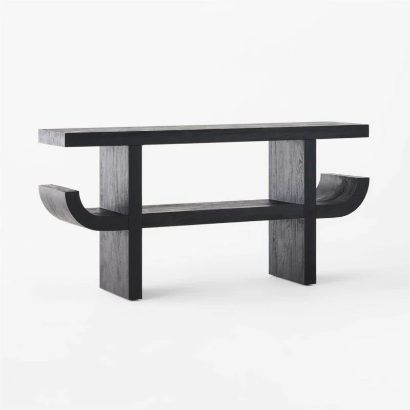 Stylish Pagoda Black Acacia Wood Console Table for Modern Living Rooms - Image 4