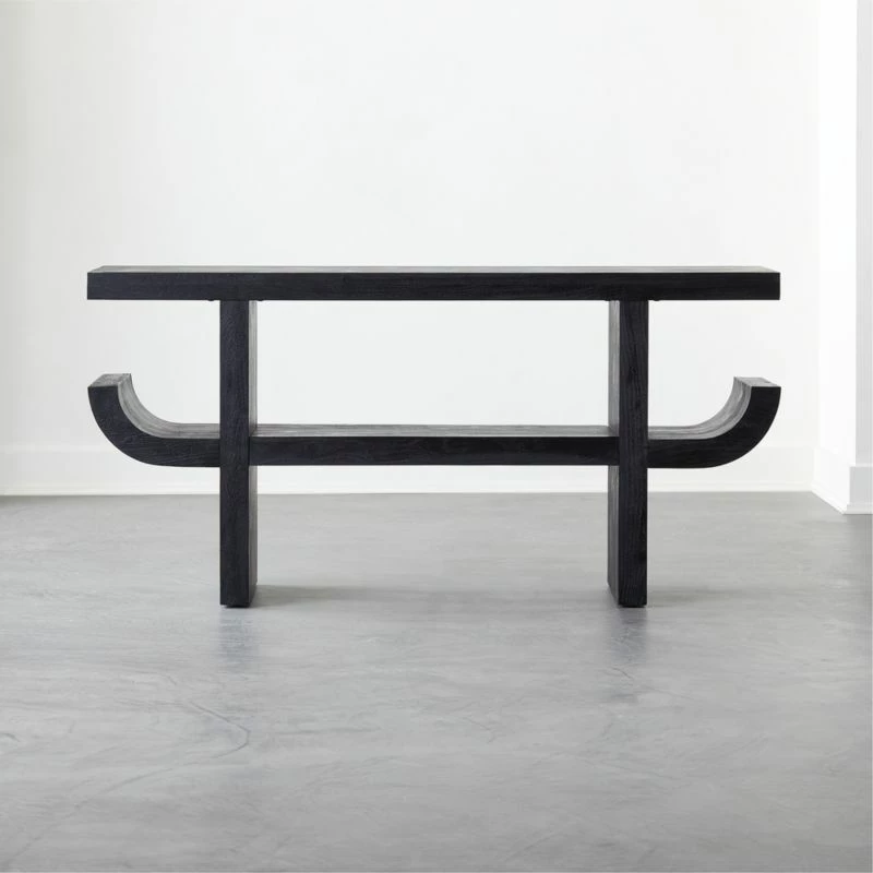 Stylish Pagoda Black Acacia Wood Console Table for Modern Living Rooms