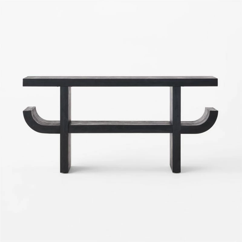 Stylish Pagoda Black Acacia Wood Console Table for Modern Living Rooms - Image 3