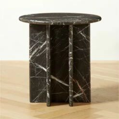 Pasar Round Black Marble Side Table - Elegant Living Room Furniture