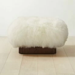 Pelosa White Sheepskin Ottoman - Luxurious Living Room Furniture