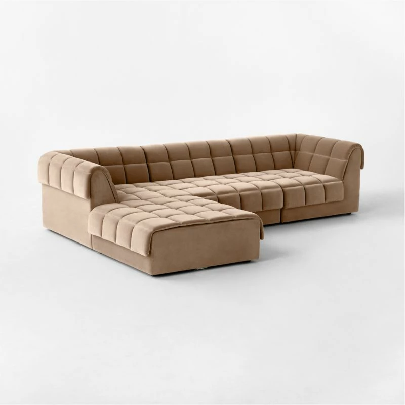 Pezzo 4-Piece L-Shaped Toffee Brown Velvet Sectional Sofa With Right Arm - Modern Living Room Furniture - Image 3