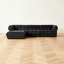 Pezzo 4-Piece L-Shaped Black Leather Sectional Sofa With Right Arm - Modern Living Room Furniture