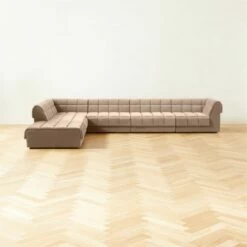 Pezzo 6-Piece L-Shaped Toffee Brown Velvet Sectional Sofa with Right-Arm | Luxurious Living Room Furniture