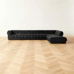 Pezzo 6-Piece L-Shaped Black Leather Sectional Sofa With Left Arm | Modern Living Room Furniture