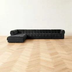 Pezzo 6-Piece L-Shaped Black Leather Sectional Sofa With Right Arm - Modern Living Room Furniture