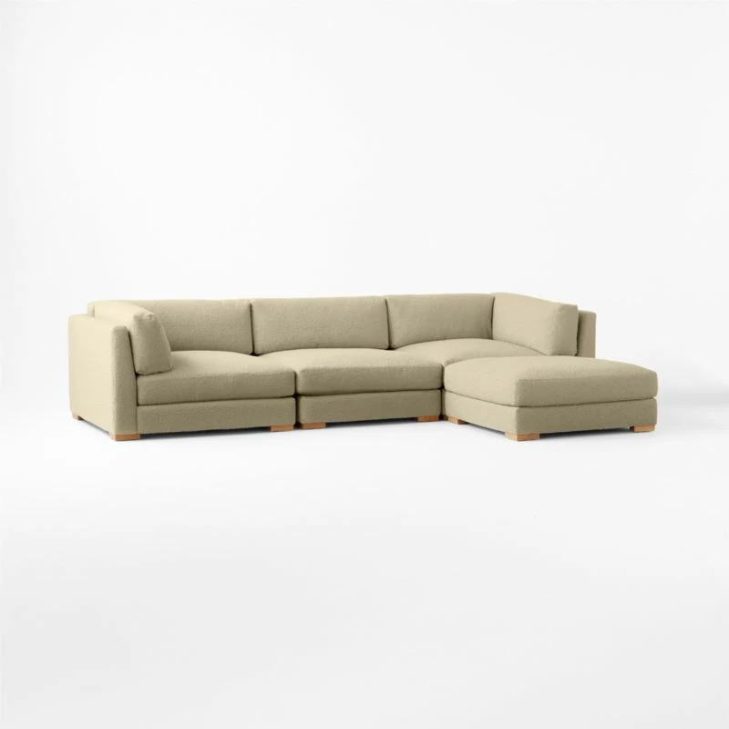 Piazza 4-Piece Modular Camel Brown Boucle Sectional Sofa with White Oak Legs - Modern Living Room Furniture - Image 3