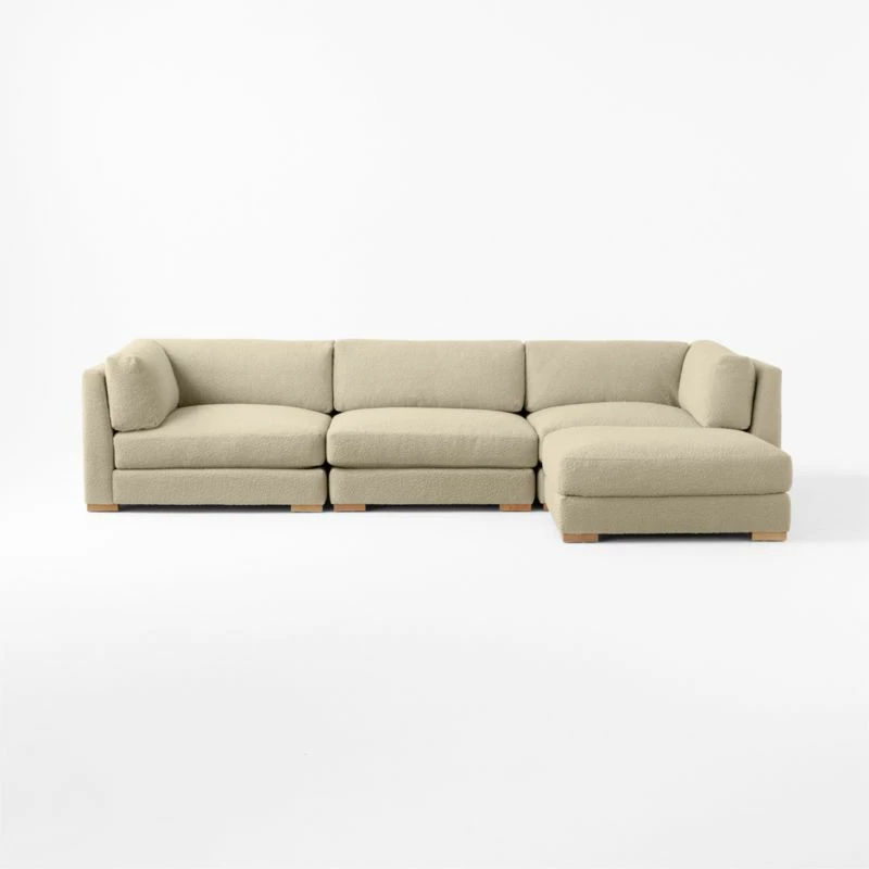 Piazza 4-Piece Modular Camel Brown Boucle Sectional Sofa with White Oak Legs - Modern Living Room Furniture - Image 2