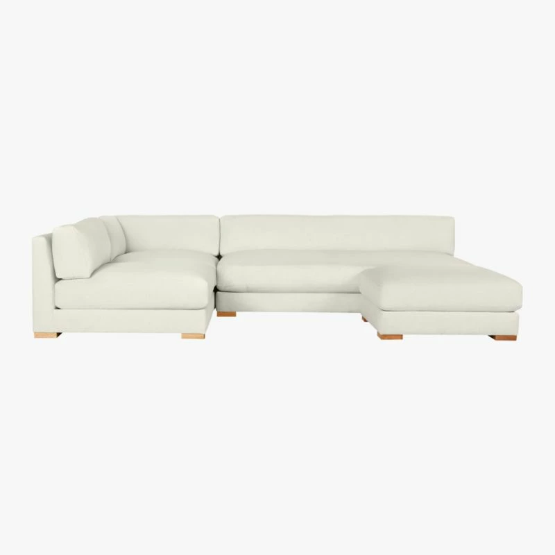 Piazza 4-Piece Modular White Linen Sectional Sofa with Ottoman, 127'' - Modern Living Room Furniture - Image 3