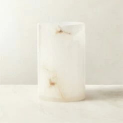 Poe White Alabaster Pillar Candle Holder Small | Elegant Home Accessory