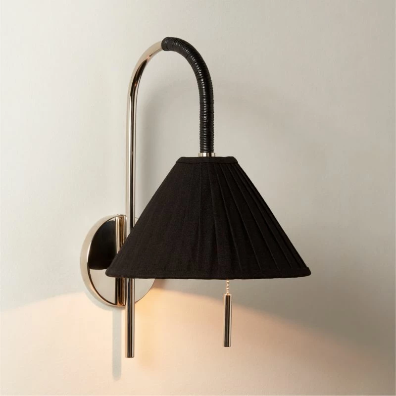 Pogo Polished Nickel And Black Cane Wall Sconce - Modern Lighting Fixture - Image 2