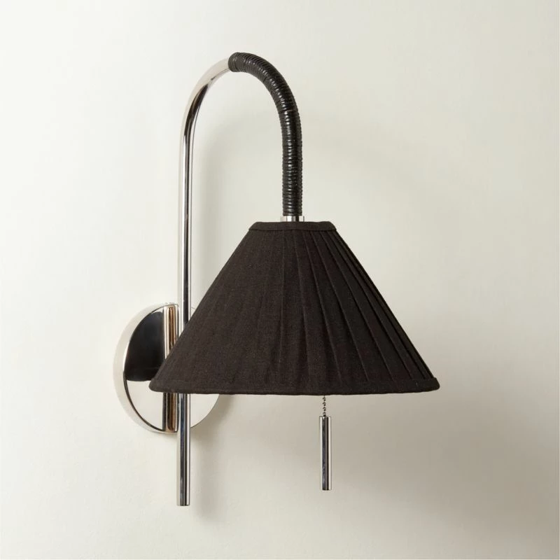 Pogo Polished Nickel And Black Cane Wall Sconce - Modern Lighting Fixture