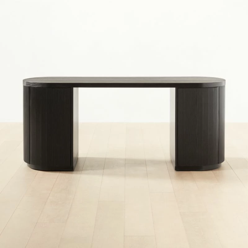Reid Oval Black Wood Storage Desk β Modern Office Furniture