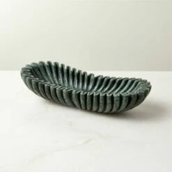 Reve Oval Fluted Green Marble Bowl - Elegant Home Accessory